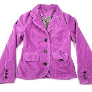 Boden Ruffled Velvet Jacket Button Down Purple S
